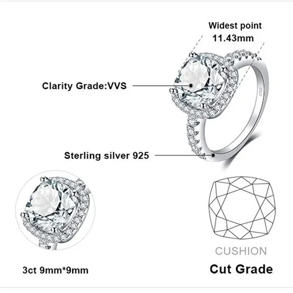 💎 3ct CZ Engagement Ring – 925 Sterling Silver 💋 - Picture 5 of 6